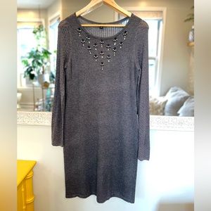 Ann Taylor Jeweled Wool Blend Gray Sweater Dress - M